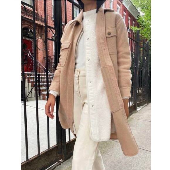 Wilfred Free Jacket Small The Ganna Long Shirt Flax Beige 100% Merino Wool Coat - Picture 3 of 14